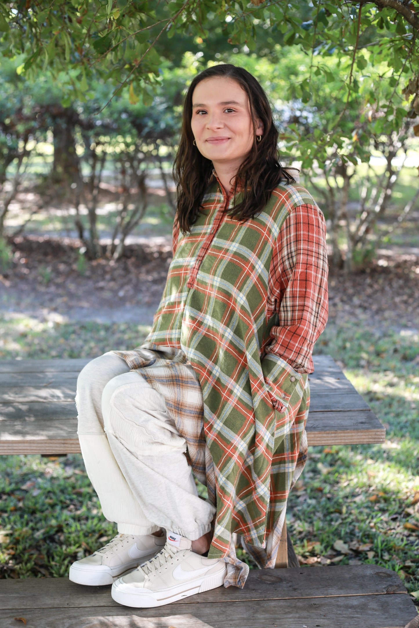 Plaid Mix Asymmetrical Hem Shirt (OLI&HALI)