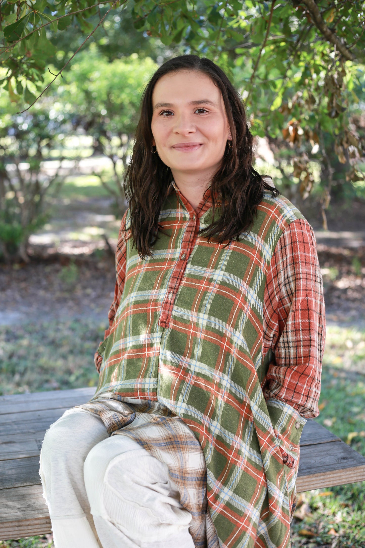Plaid Mix Asymmetrical Hem Shirt (OLI&HALI)