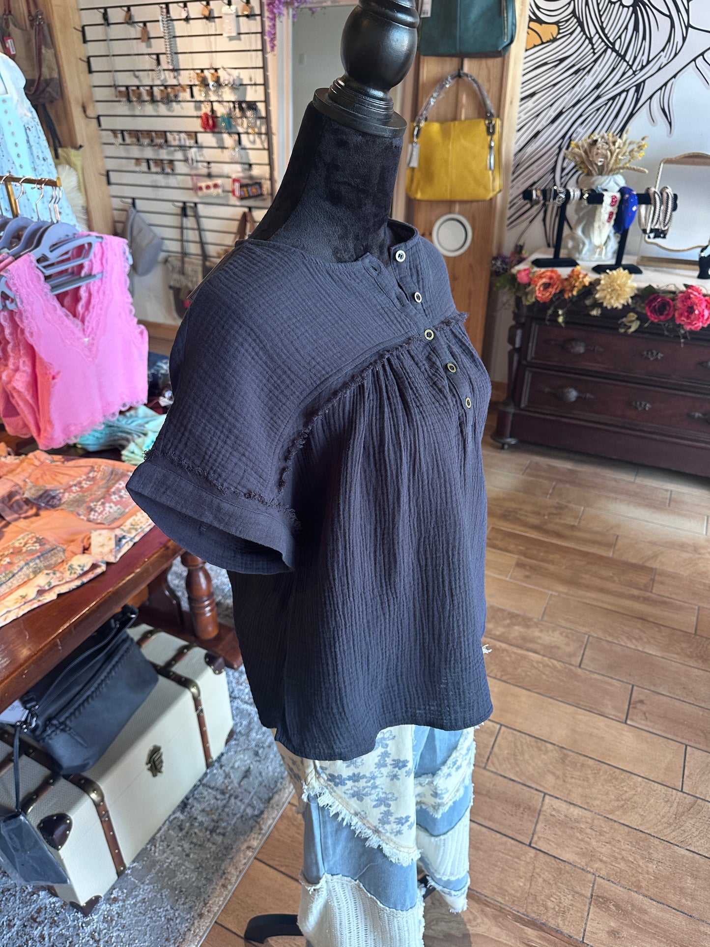 Cotton Gauze Short Sleeve Top