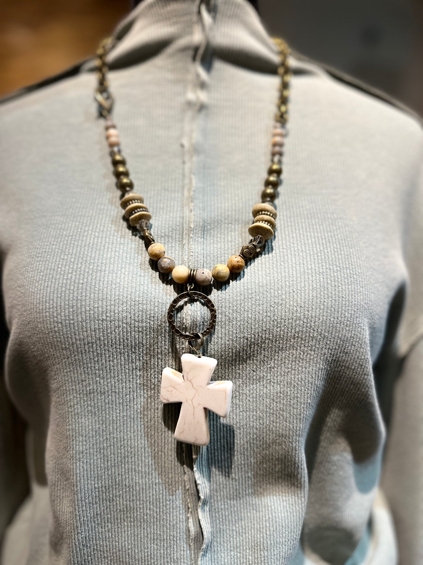 Natural Spice Stone Cross Necklace (Scooples Jewelry)
