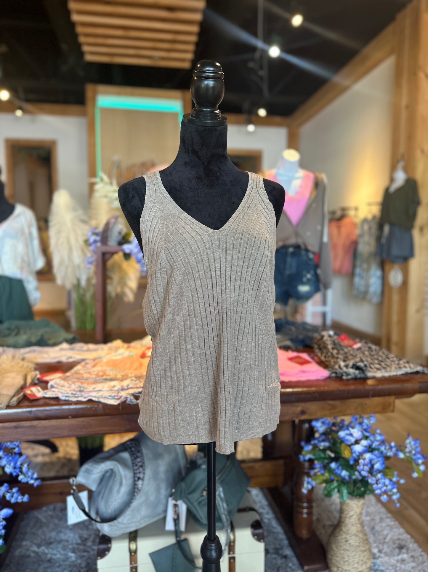Curvy Ribbed V-neck Tank Top (eesome)
