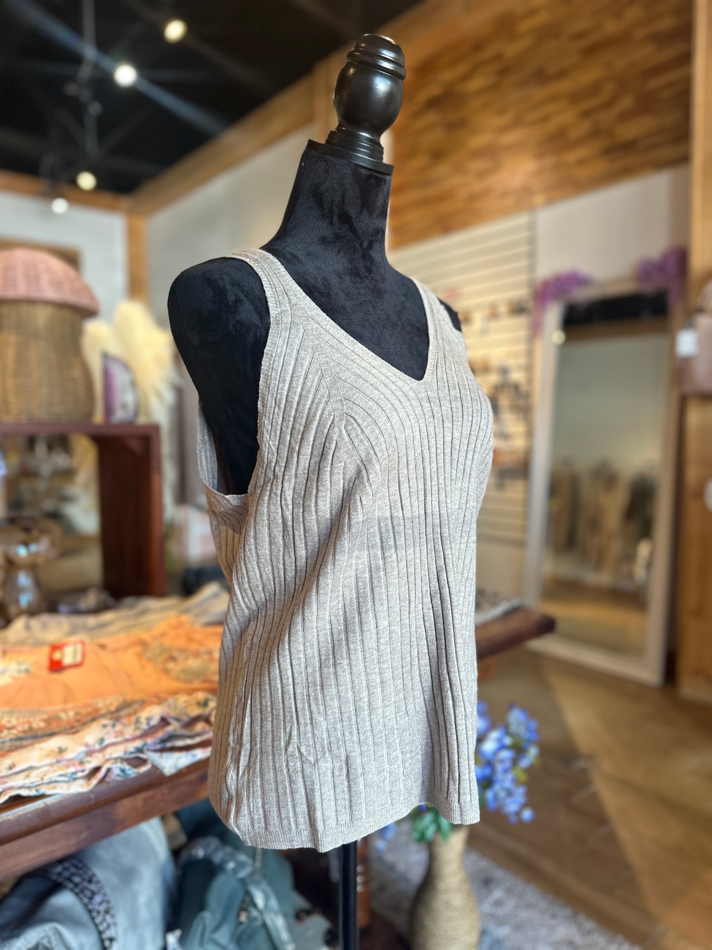 Curvy Ribbed V-neck Tank Top (eesome)