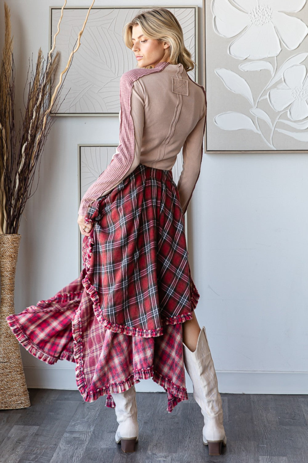 Plaid Asymmetrical Hem Layered Skirt (OLI&HALI)