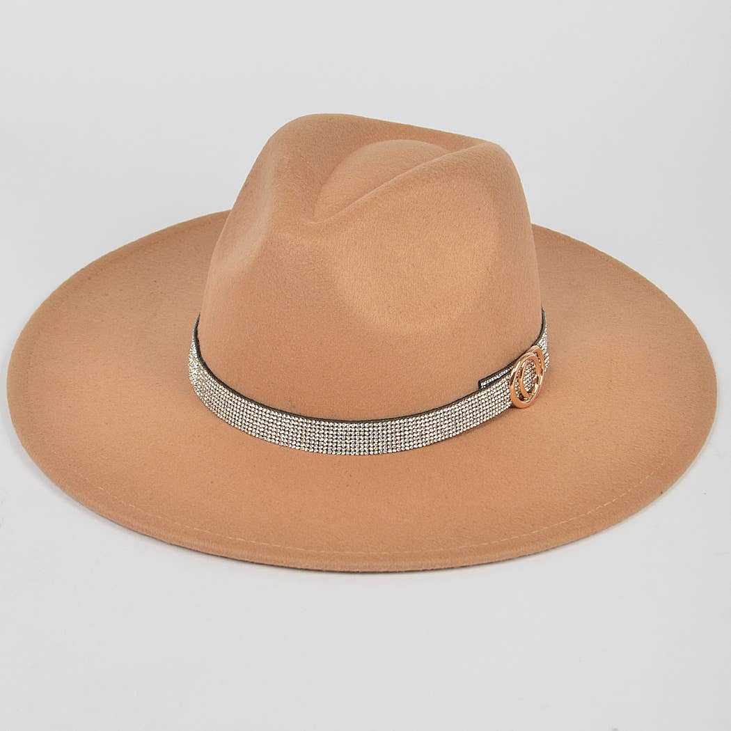 Faux Wool Rhinestone Trimed Fedora Hat