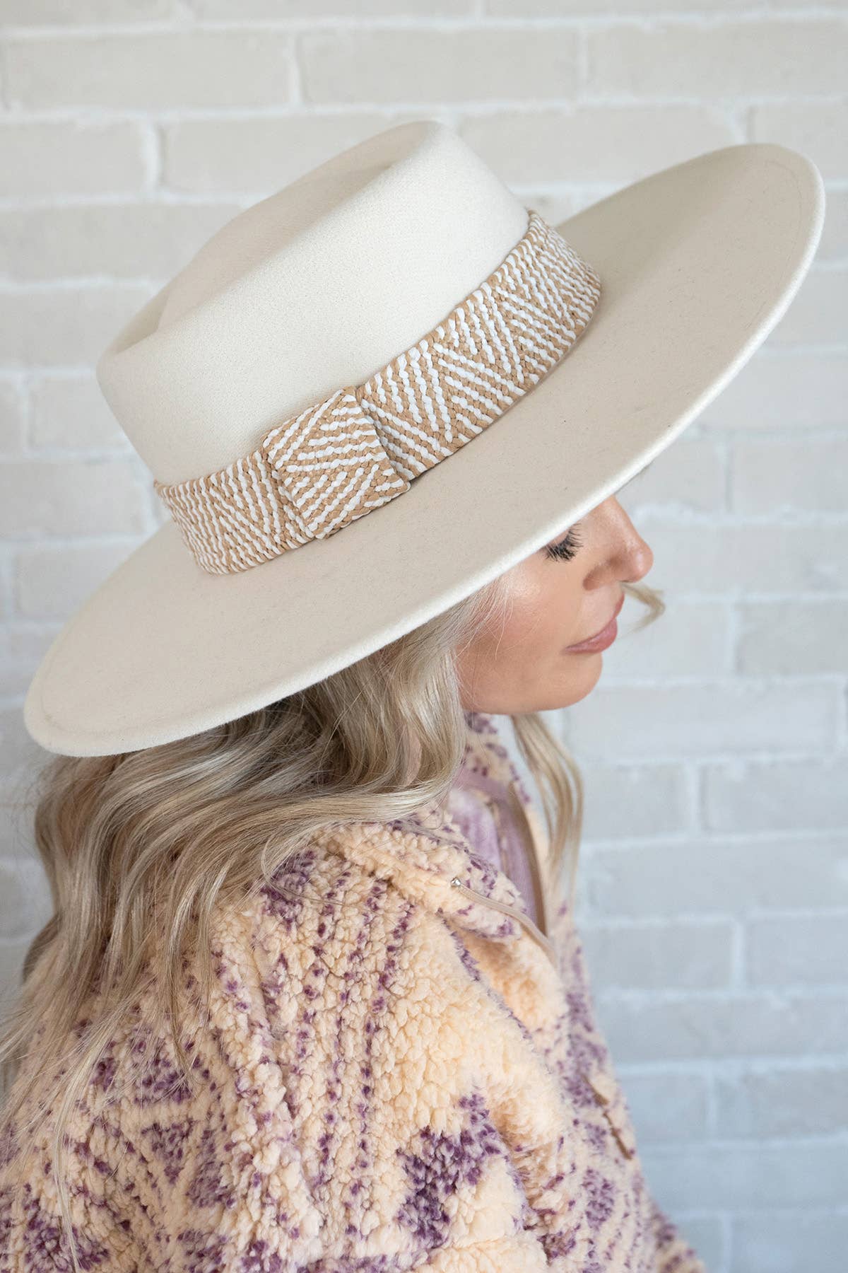 HAT2189 Stevie Boho Trim Wide Brim Fedora