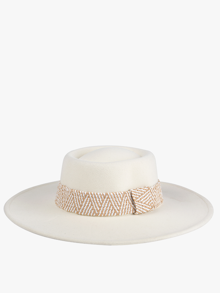 HAT2189 Stevie Boho Trim Wide Brim Fedora