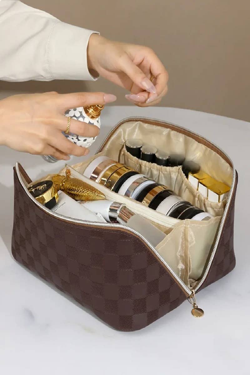 CHECKERED PATTERN MAKEUP BAG SOLID BAG