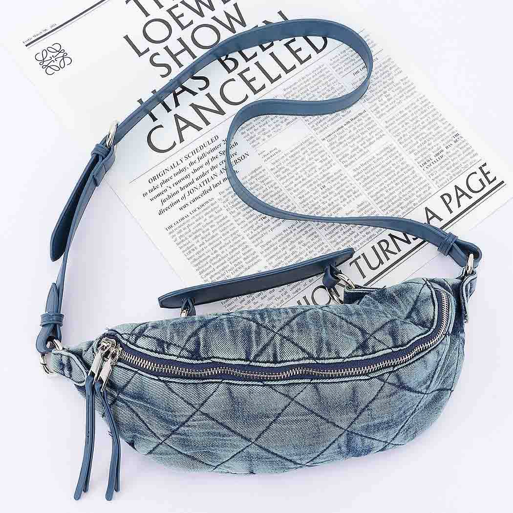Quilted Washed Denim Crossbody Bag