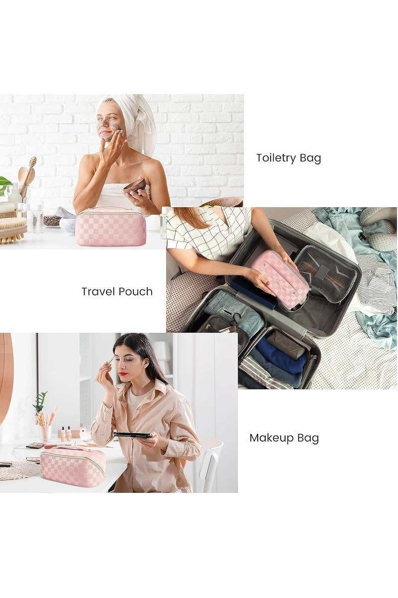CHECKERED PATTERN MAKEUP BAG SOLID BAG
