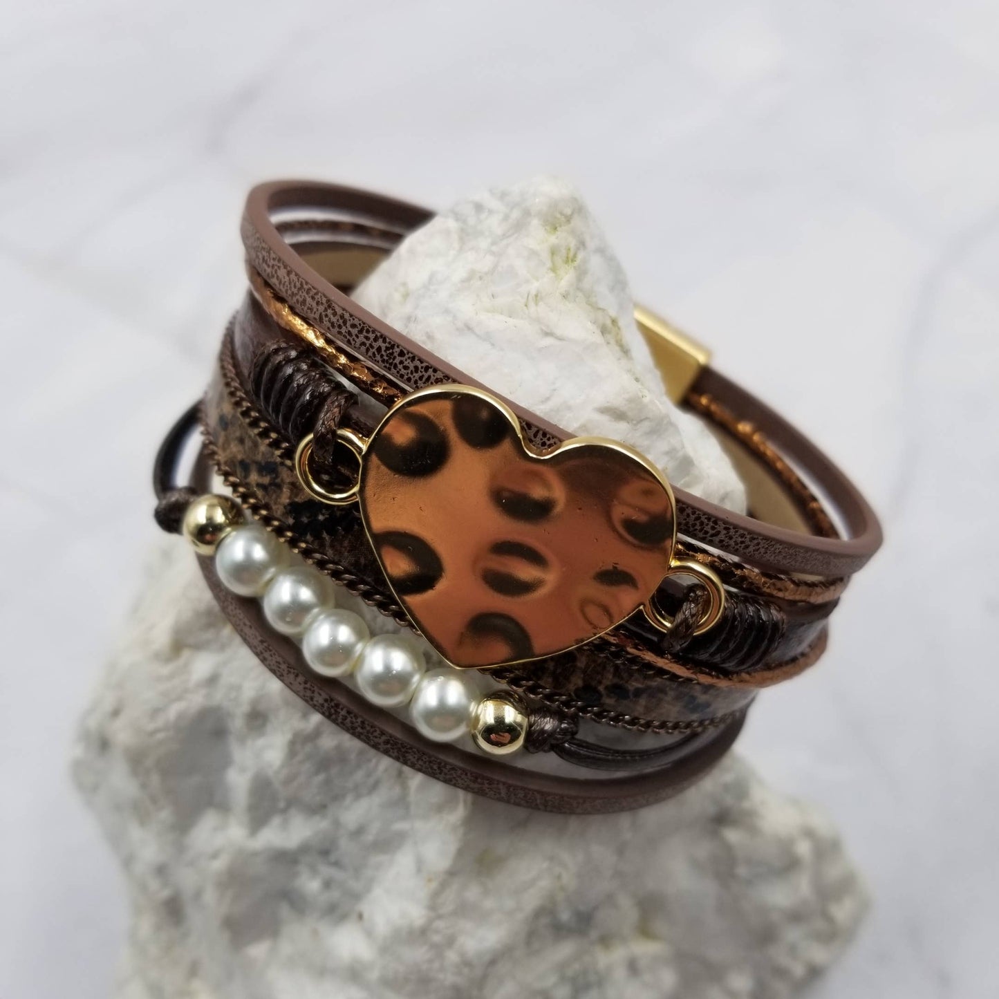 Heart Leather Wrap Magnetic Bracelet
