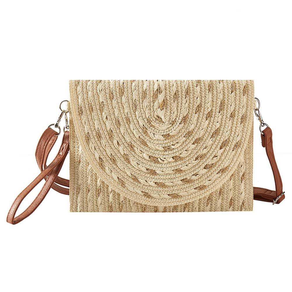 Gold Threads Mixed Straw Clutch Bag / Crossbody Bag