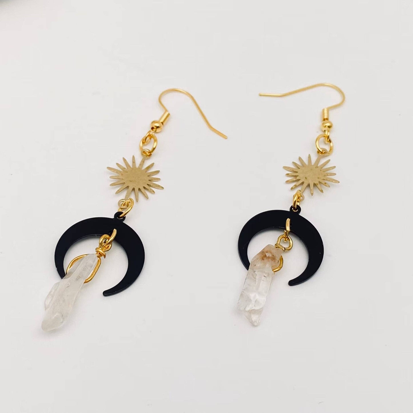 Bohemian Style Black Moon Earrings Crystal Charm - MS