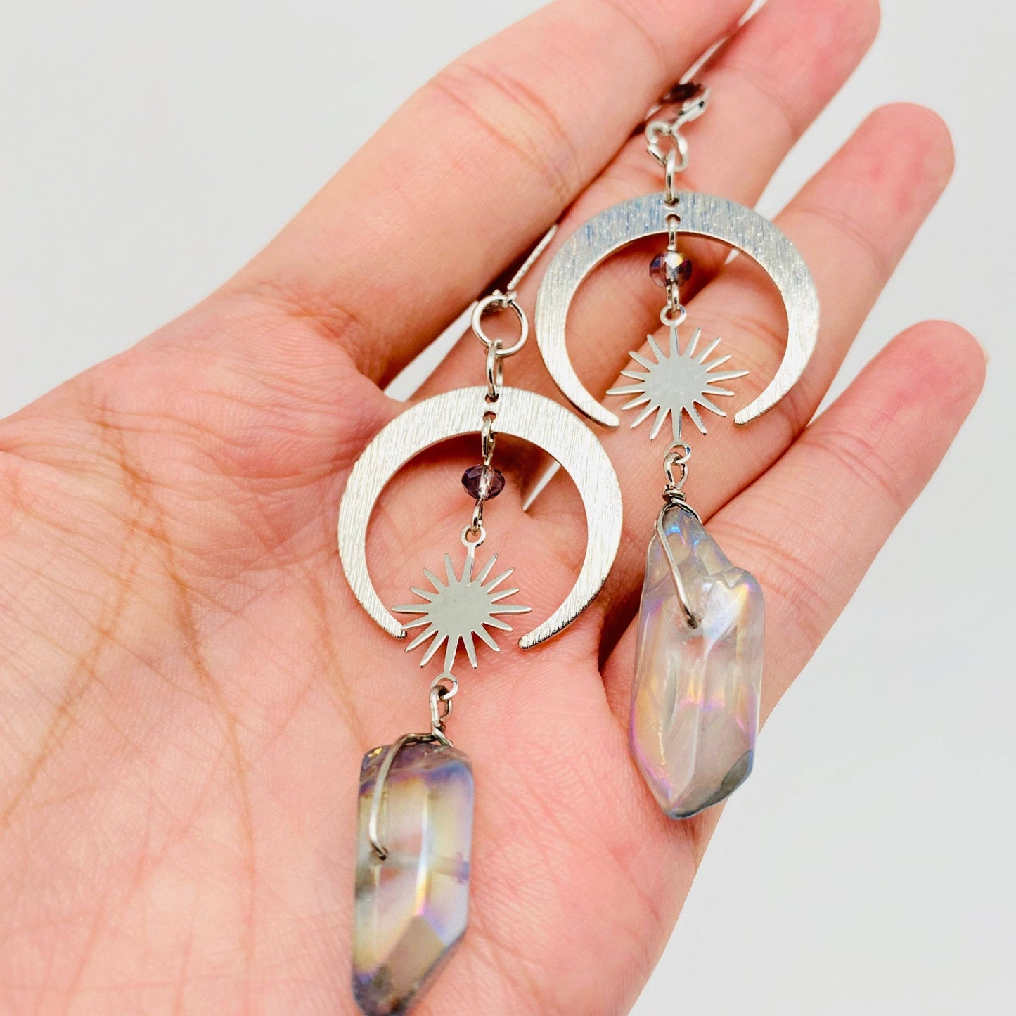 Bohemian Star-moon Combination Crystal Pillar Earrings - MS