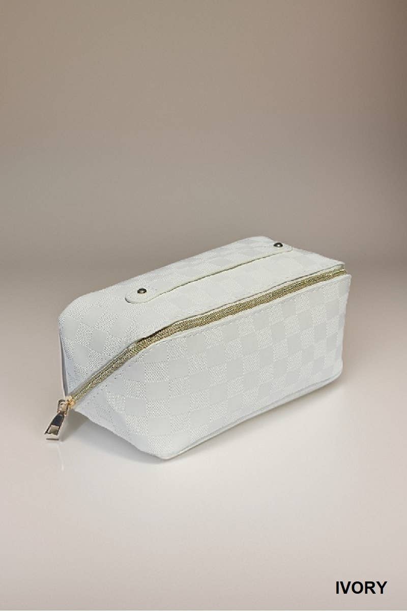 CHECKERED PATTERN MAKEUP BAG SOLID BAG