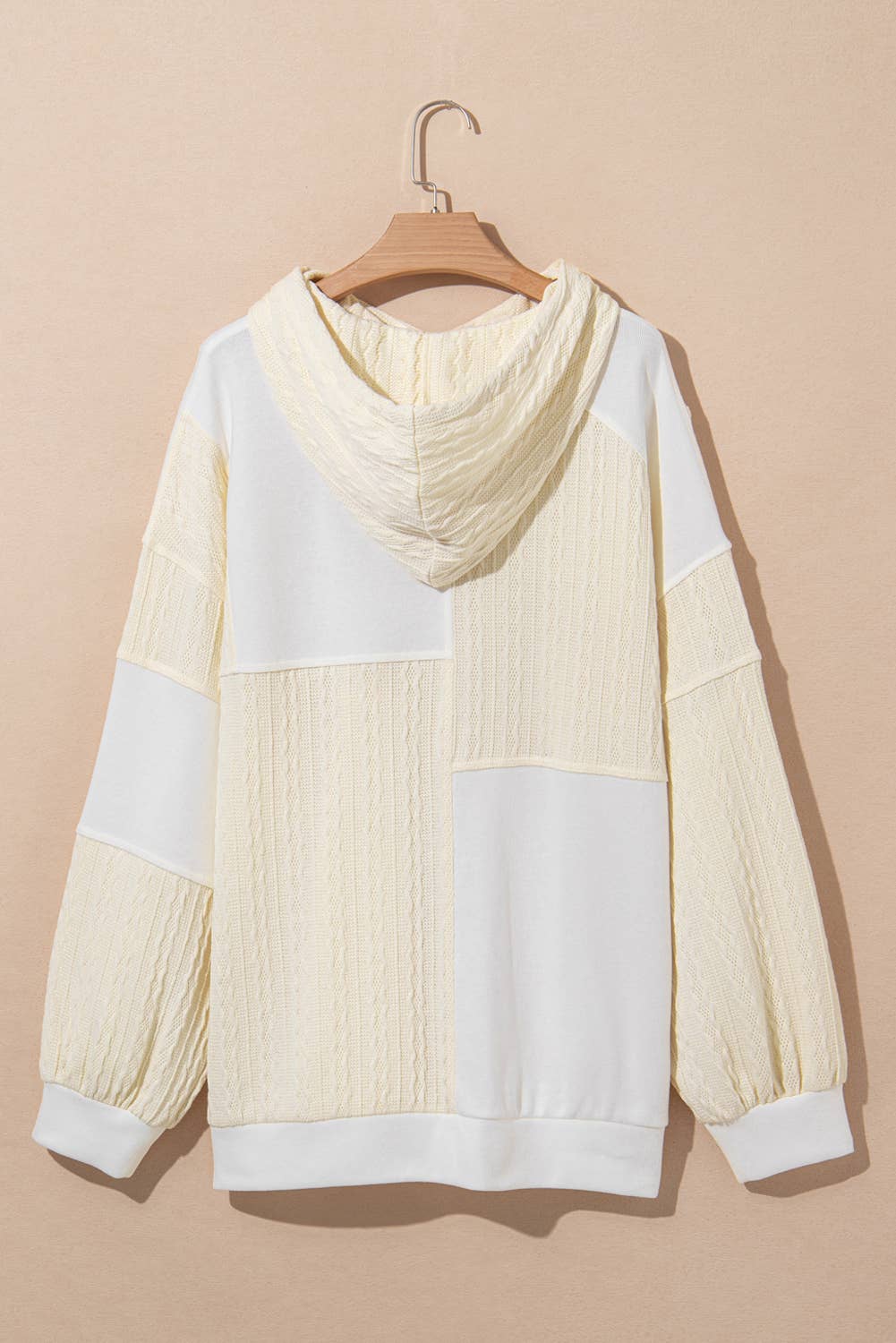 Plus Size Textured Patchwork Exposed Seam Hoodie