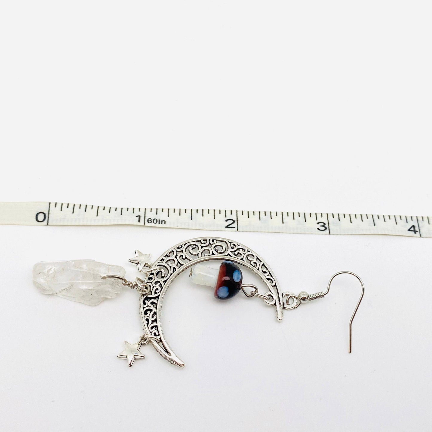 Hollow Moon Mushroom White Crystal Pendant Earrings - MS