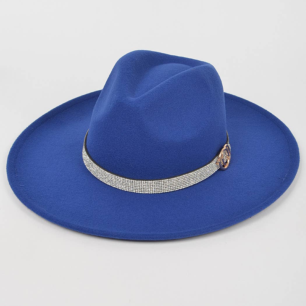 Faux Wool Rhinestone Trimed Fedora Hat