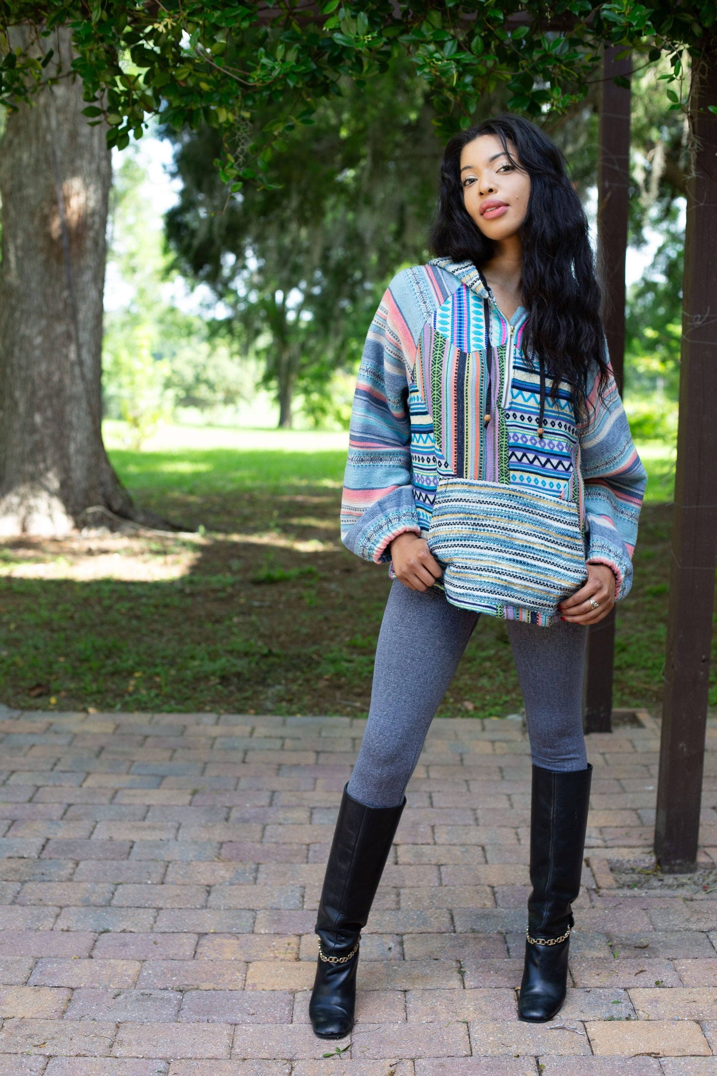 Blue Batik Patchwork Cotton Comfy Hoodie