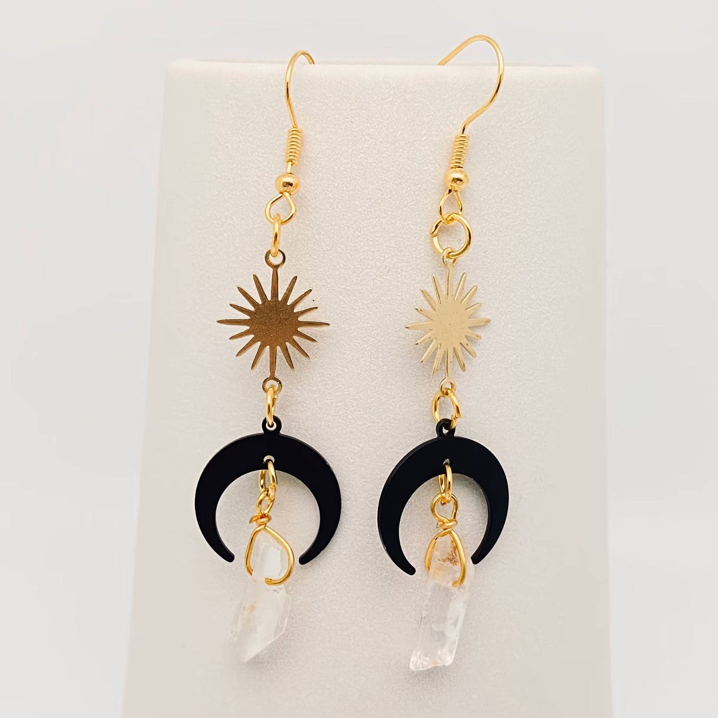 Bohemian Style Black Moon Earrings Crystal Charm - MS