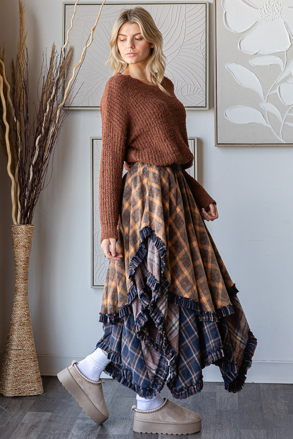 Plaid Asymmetrical Hem Layered Skirt (OLI&HALI)