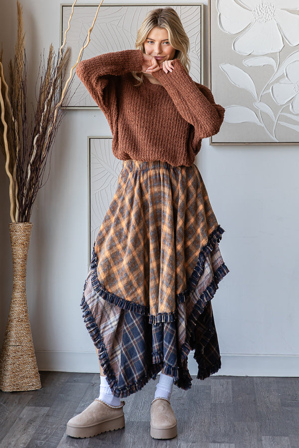 Plaid Asymmetrical Hem Layered Skirt (OLI&HALI)