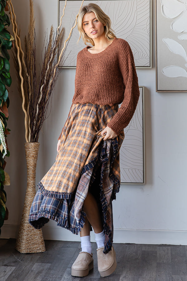 Plaid Asymmetrical Hem Layered Skirt (OLI&HALI)