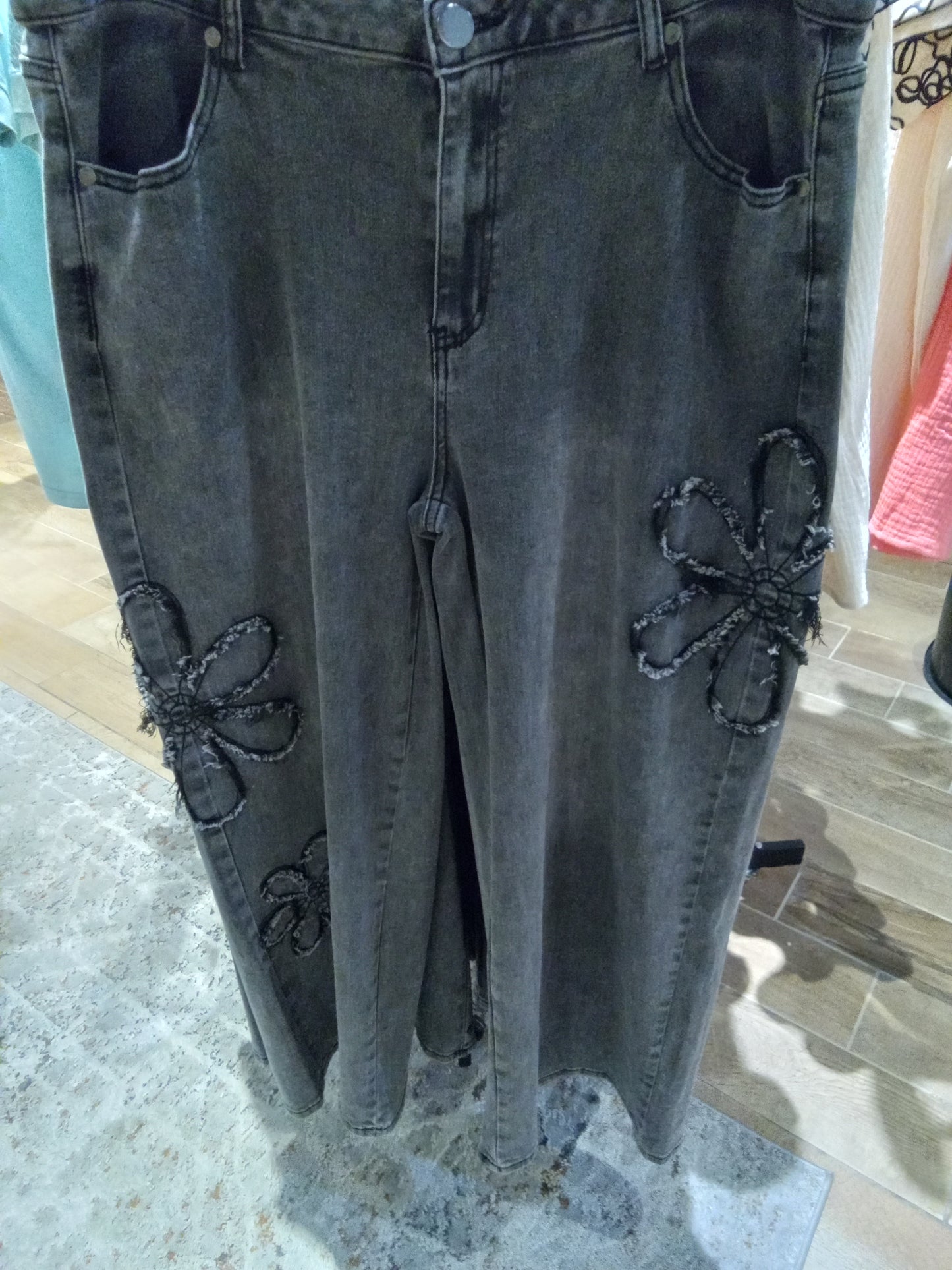 Flower Patch Black Denim Plus Size (Easel)