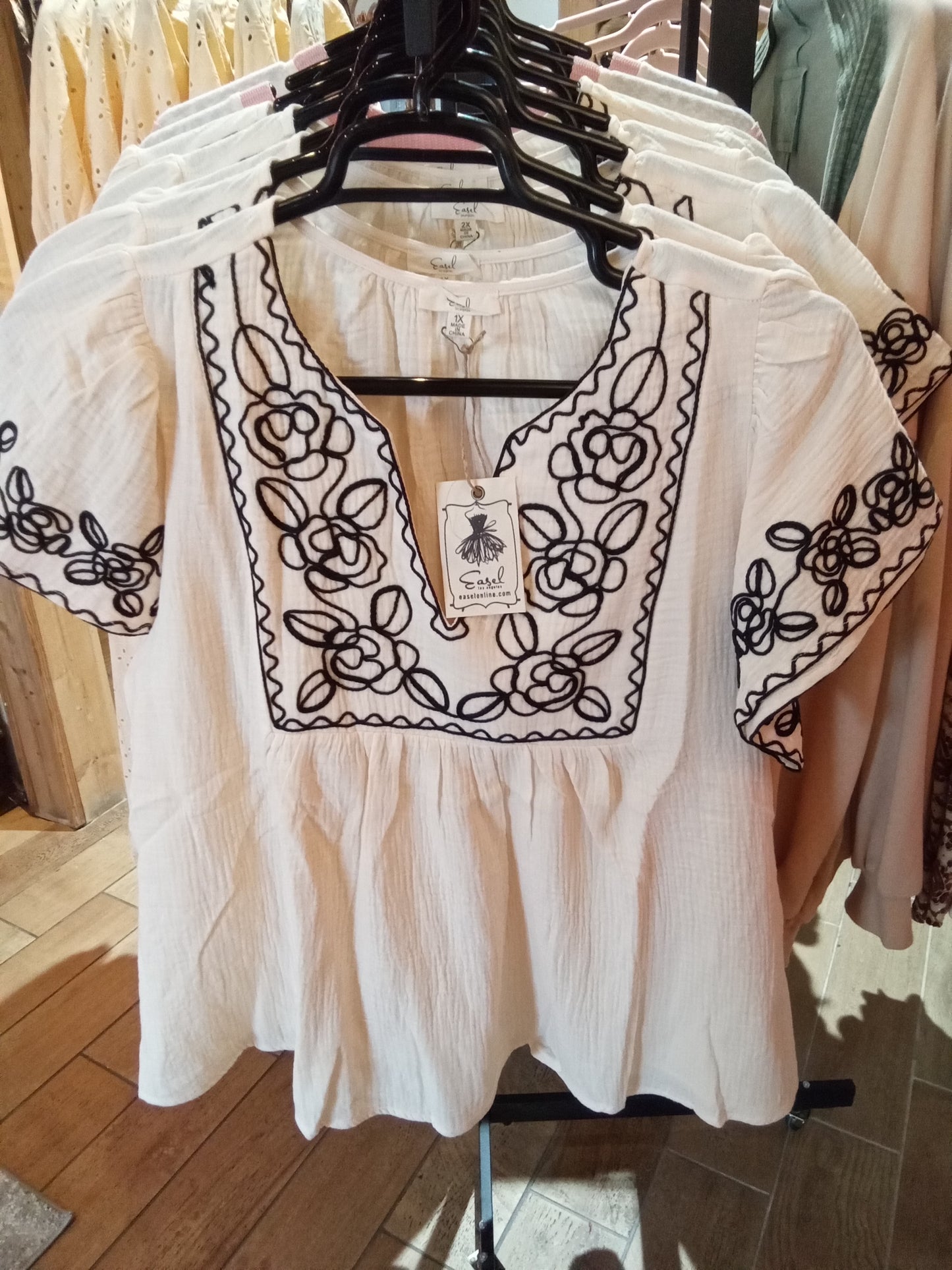 Wing Sleeve Embroidered Top (Easel)