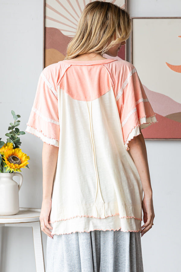 Oversized Wavy Hem V-neck Short Sleeve (OLI&HALI)