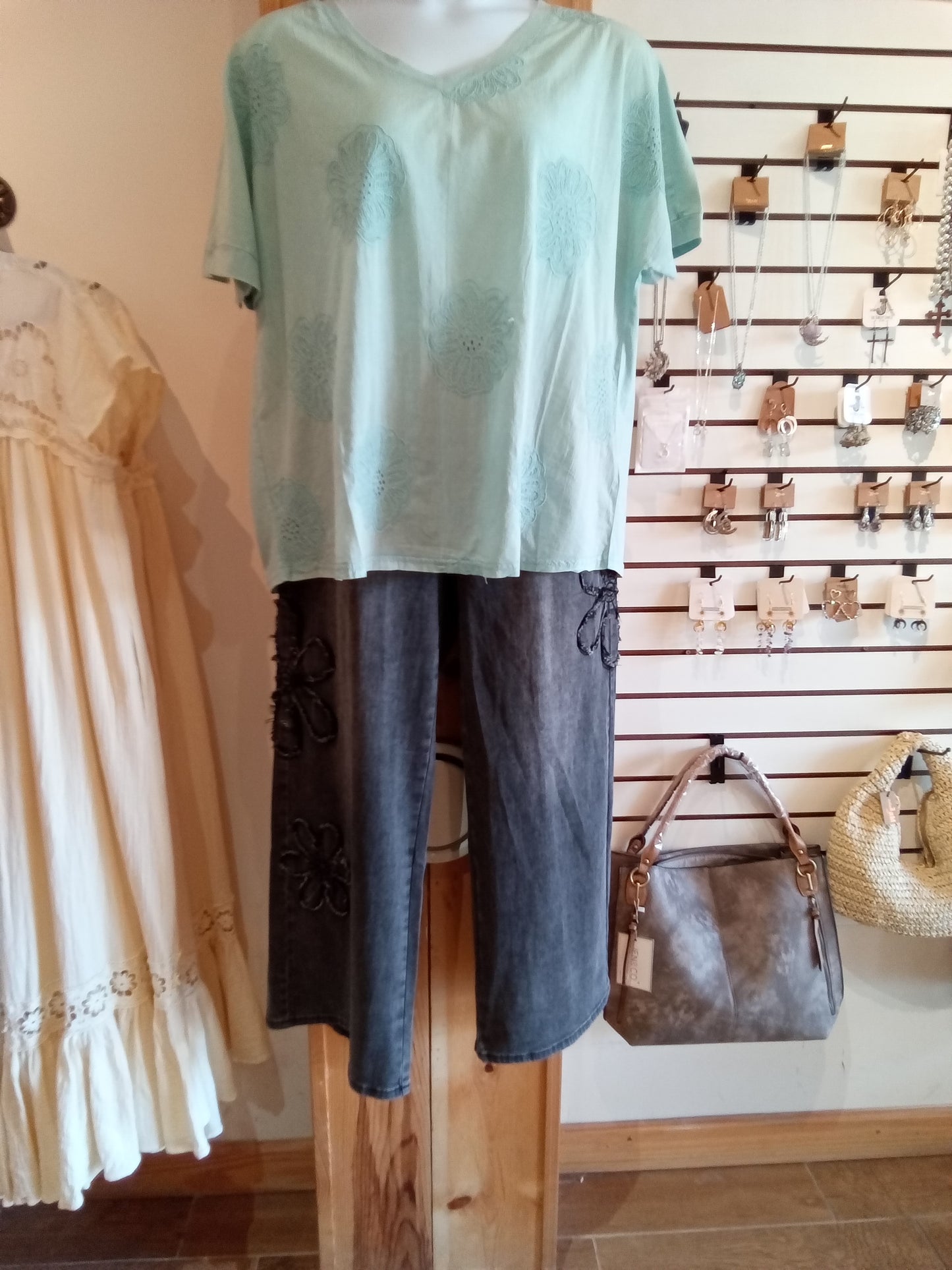 Flower Patch Black Denim Plus Size (Easel)