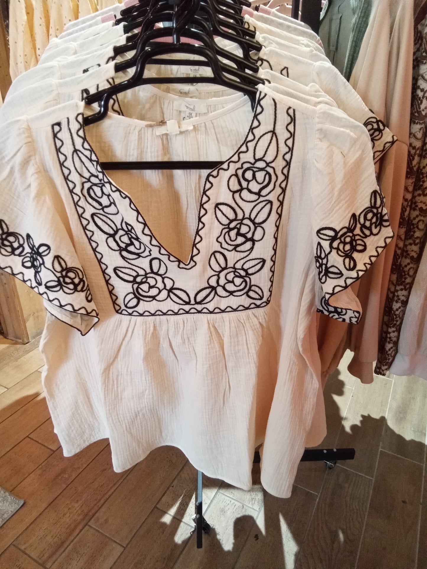 Wing Sleeve Embroidered Top (Easel)