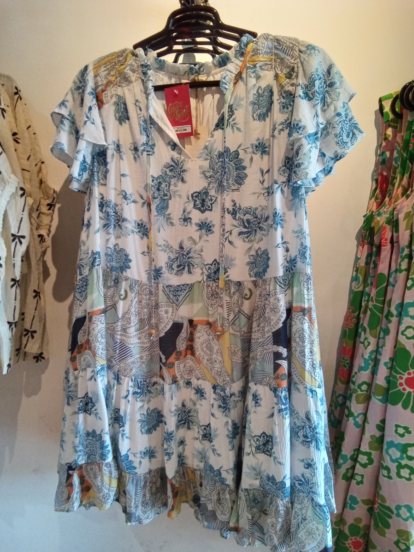 Ocean Blue Short Sleeve Mini Ruffle Dress Plus Size (Easel)