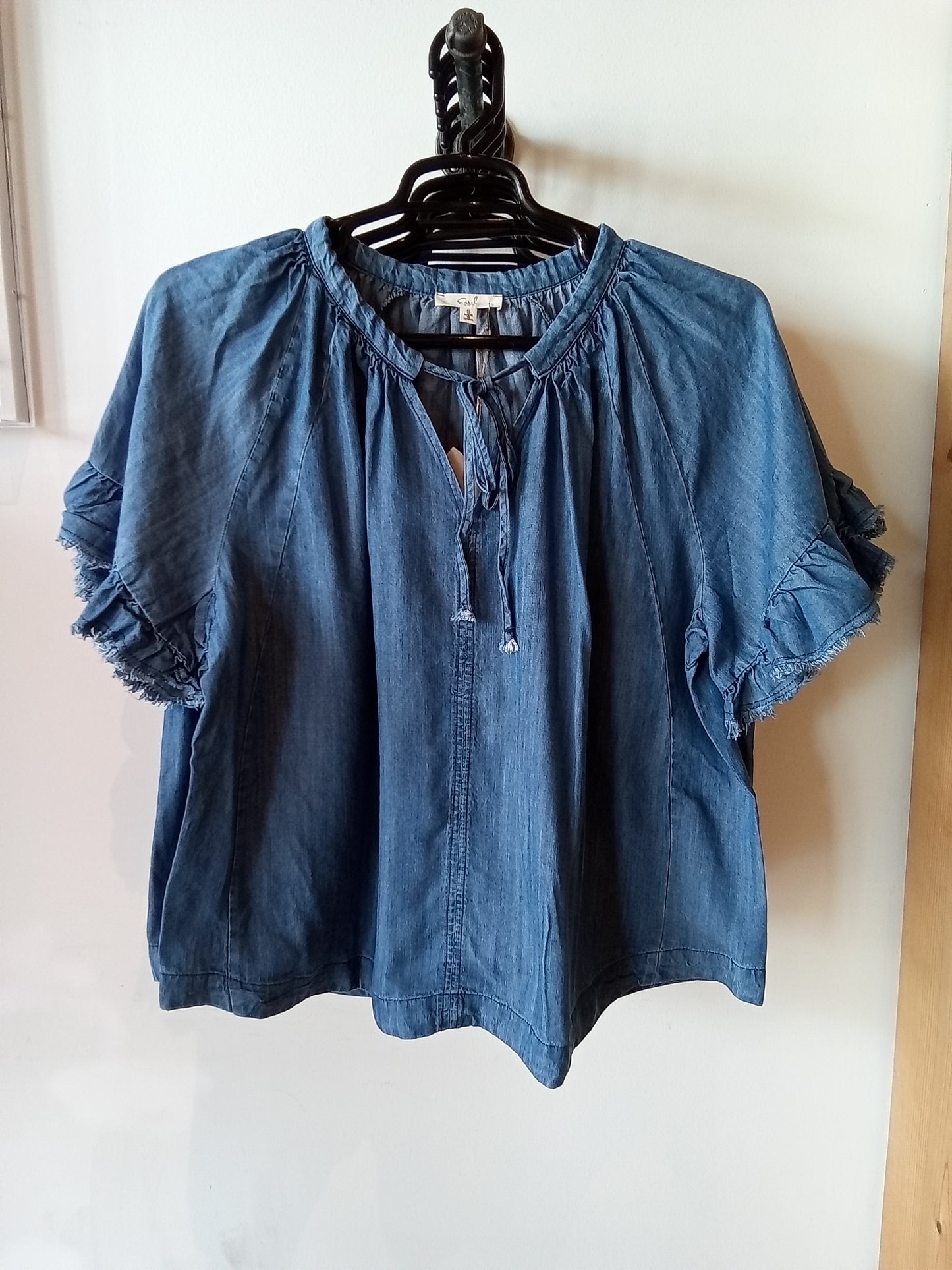Wing Sleeve Lightweight Dark Denim Color Top (Easel)