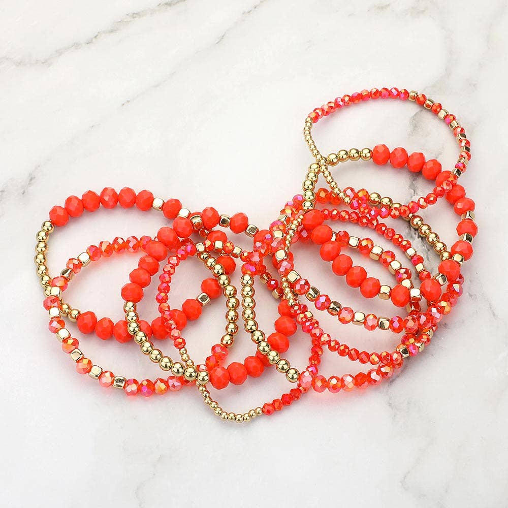 9PCs - Faceted Beaded Stretch Multi Layered Bracelets