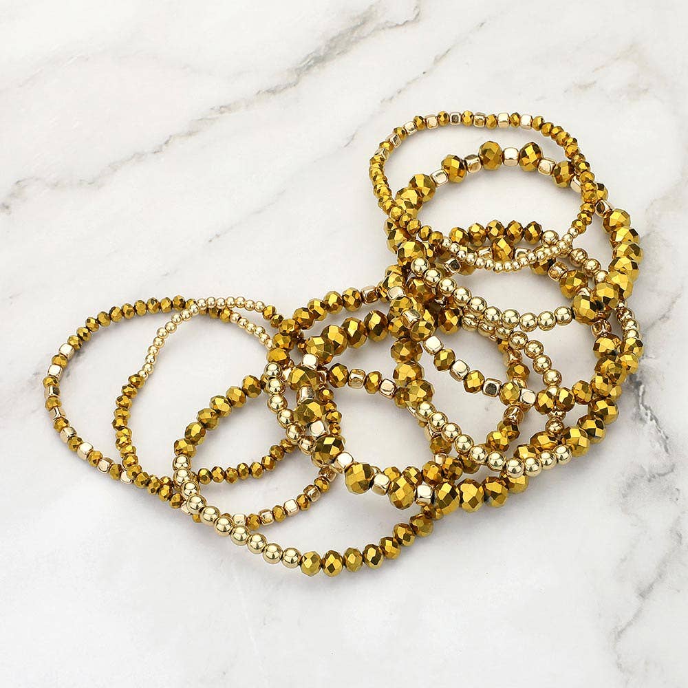 9PCs - Faceted Beaded Stretch Multi Layered Bracelets