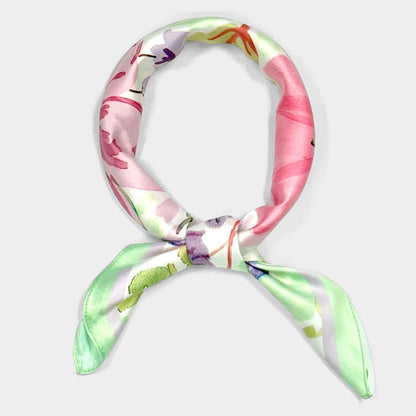 Vintage Floral Bloom Printed Square Silky Satin Scarf