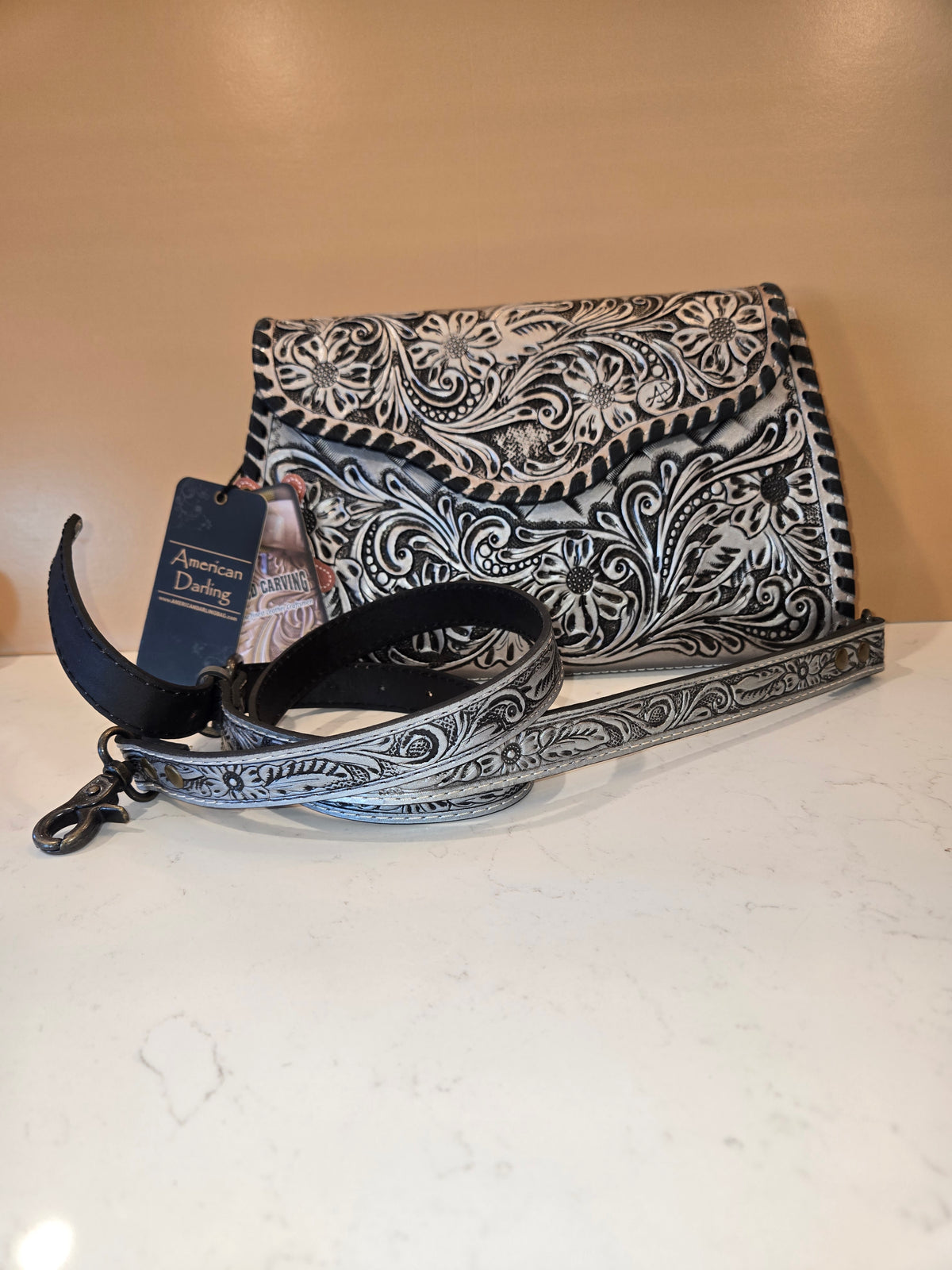Metallic Handtooled Leather Crossbody