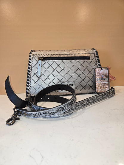 Metallic Handtooled Leather Crossbody