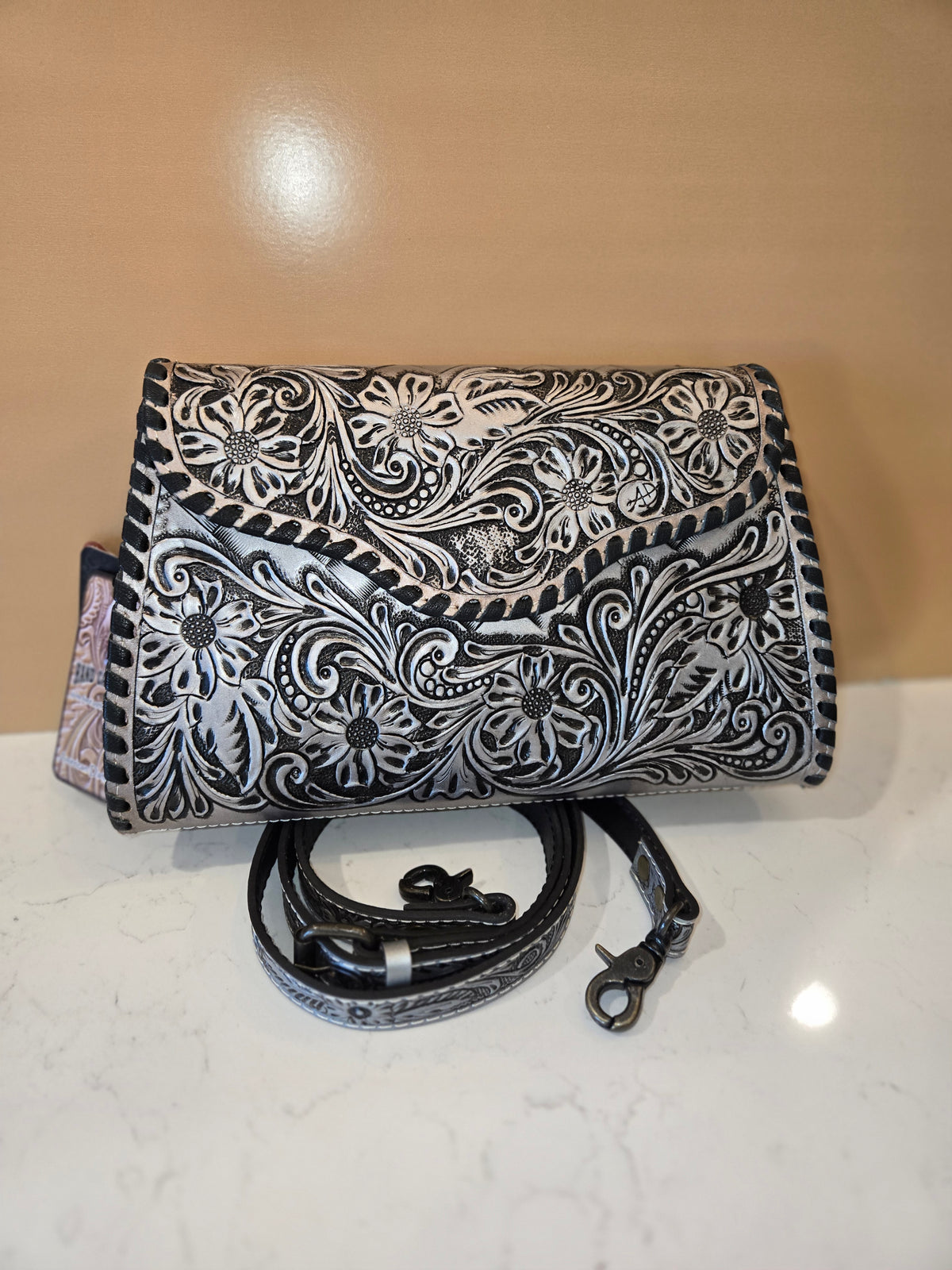 Metallic Handtooled Leather Crossbody