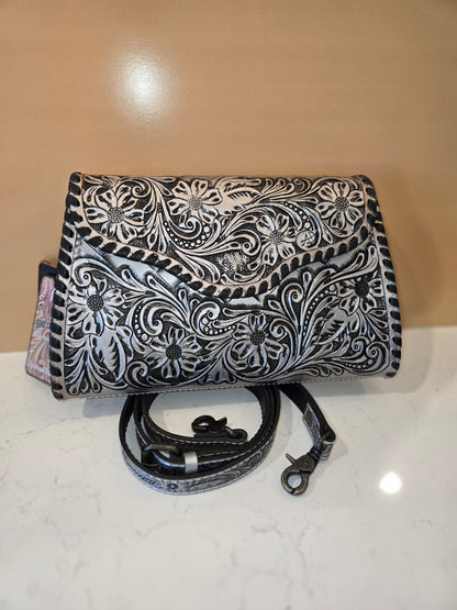 Metallic Handtooled Leather Crossbody