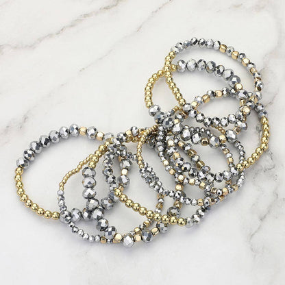 9PCs - Faceted Beaded Stretch Multi Layered Bracelets