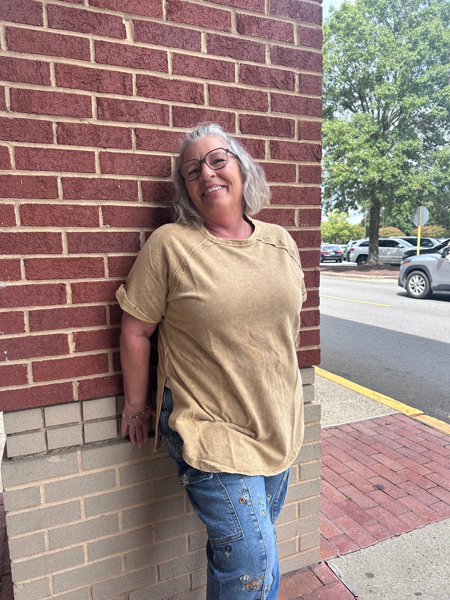 Curvy Washed Short Sleeve Top