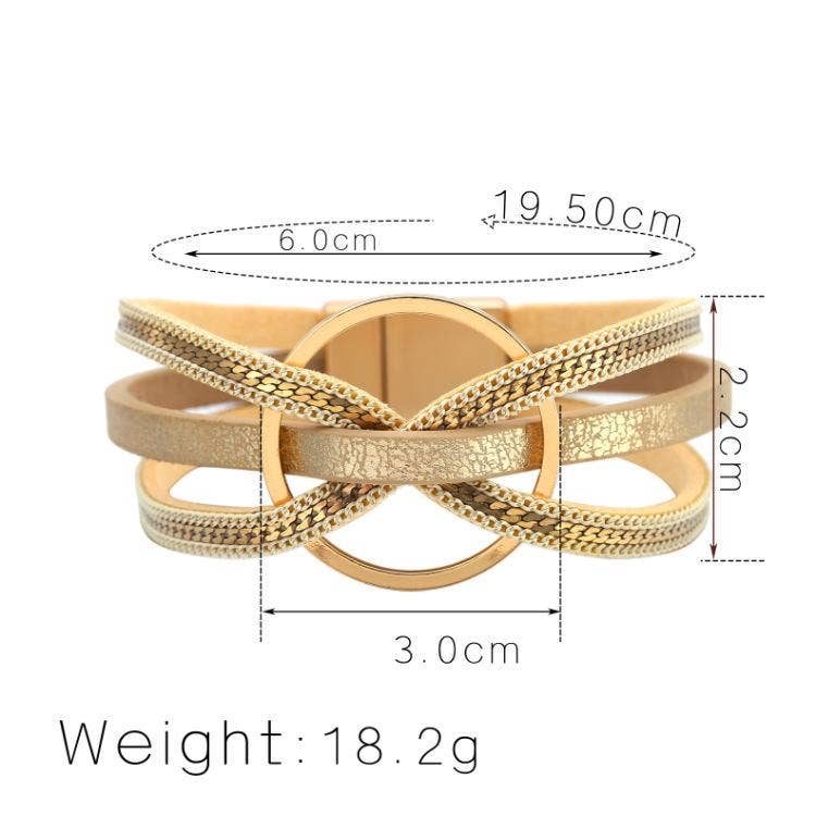 Magnetic Buckle Ring Charm Leather Bangle Bracelet