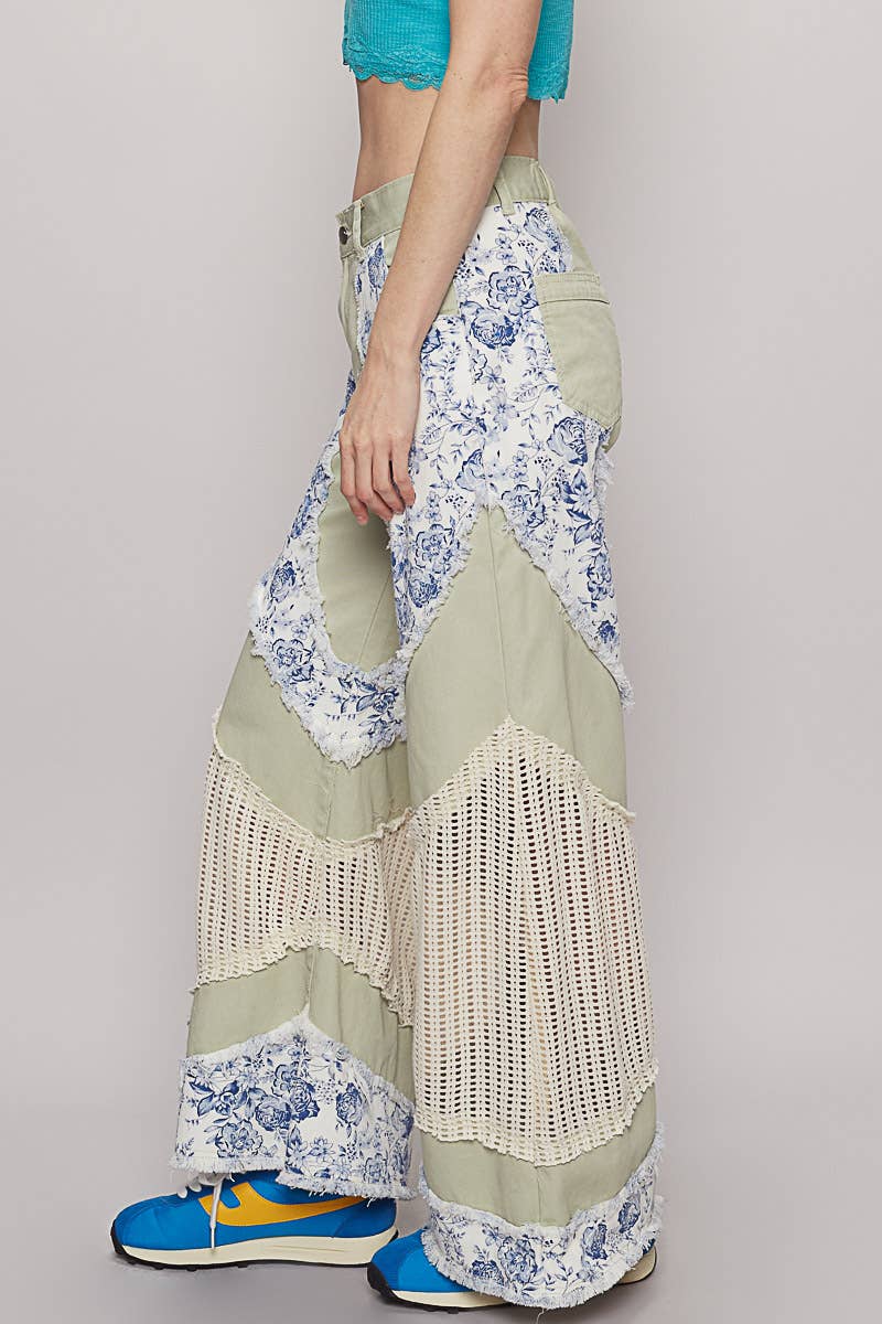 Floral print crochet contrast casual jeans (POL)
