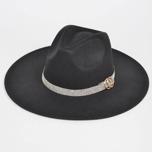 Faux Wool Rhinestone Trimed Fedora Hat