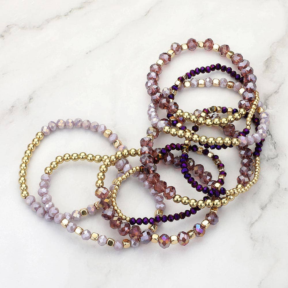9PCs - Faceted Beaded Stretch Multi Layered Bracelets