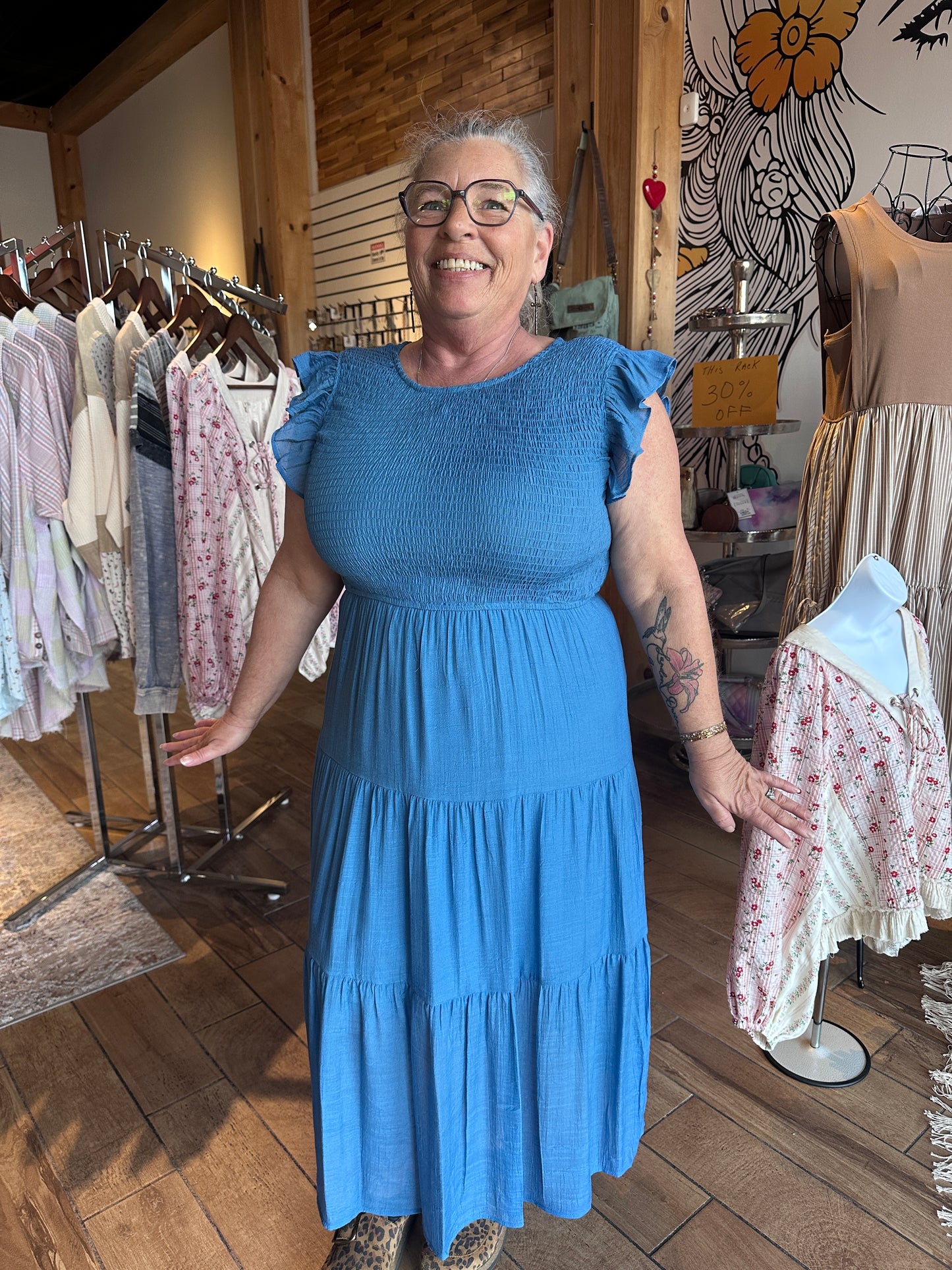 Ruffle Sleeve Midi Dress