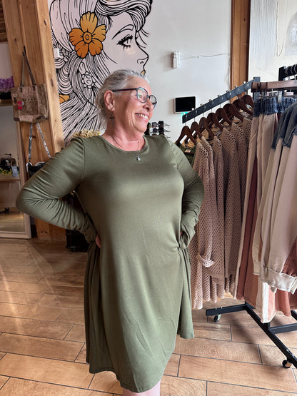 Jake Long Sleeve Crewneck Dress