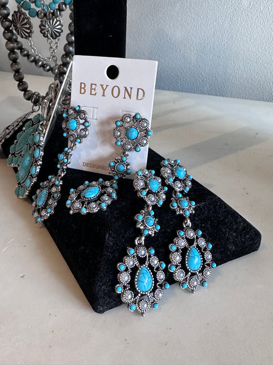 Turquoise Earrings with Pearl Accents