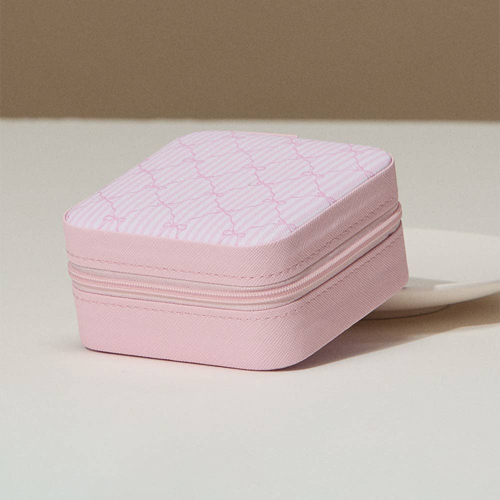 Pink Bow Pattern Portable Square Jewelry Box